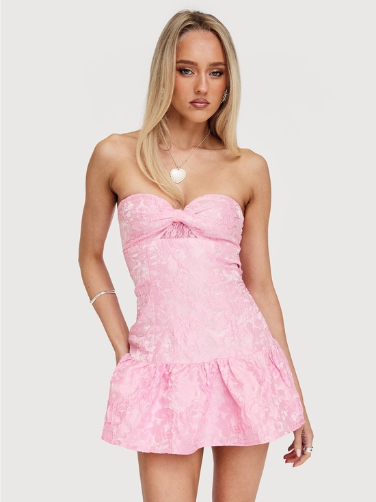 Princess Polly Dresses & Skirts - Princess Polly Strapless Pink Lace Ruffle Mini Dress